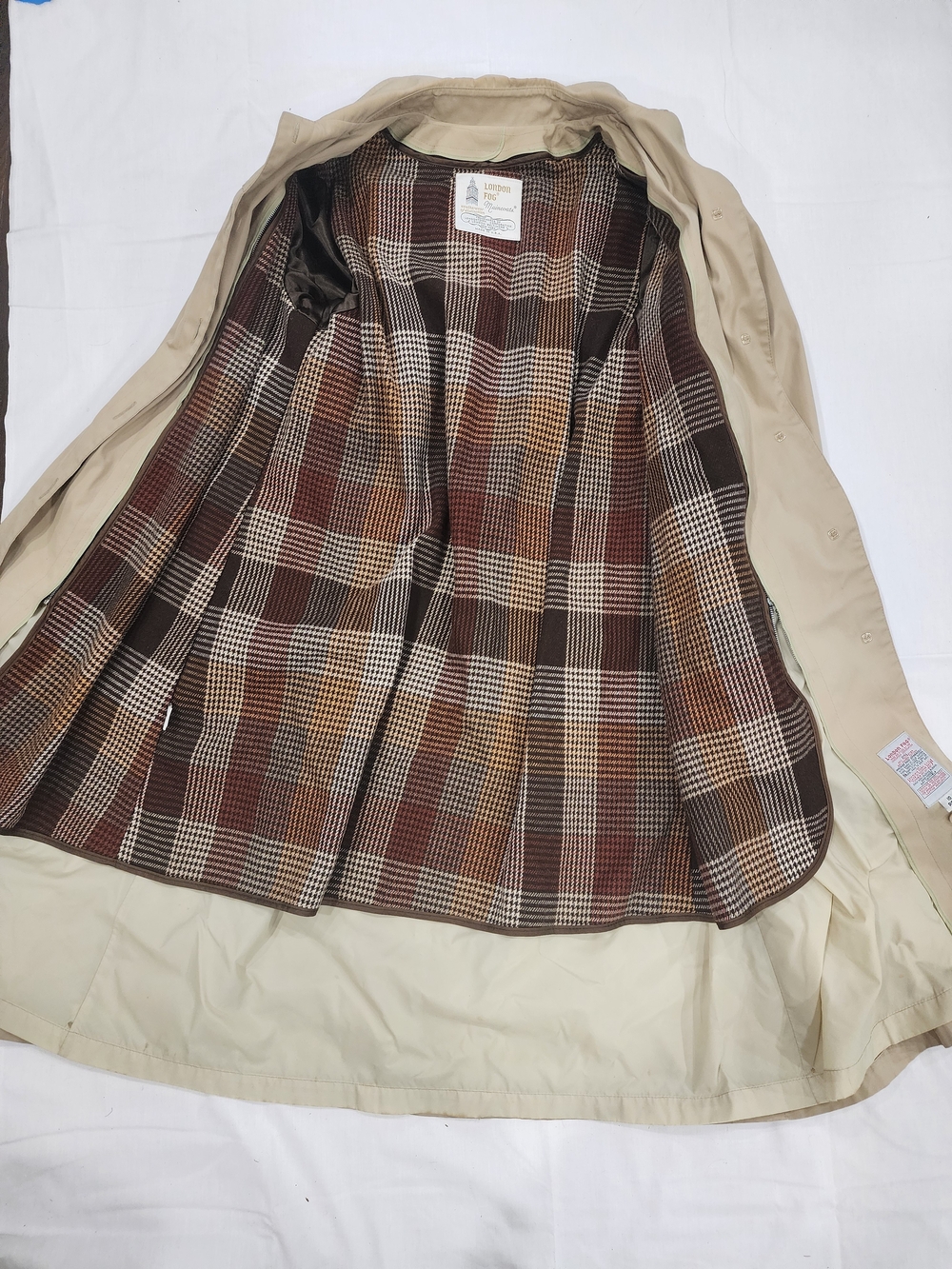 London Fog Beige Trench Coat with Brown Plaid Lining